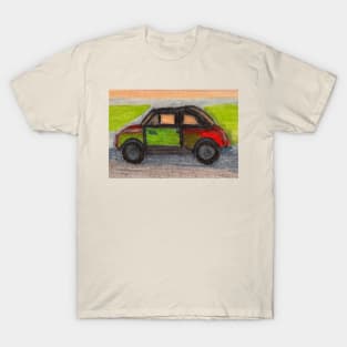 Italian Car Fiat in Green and Red with Grassy Background T-Shirt